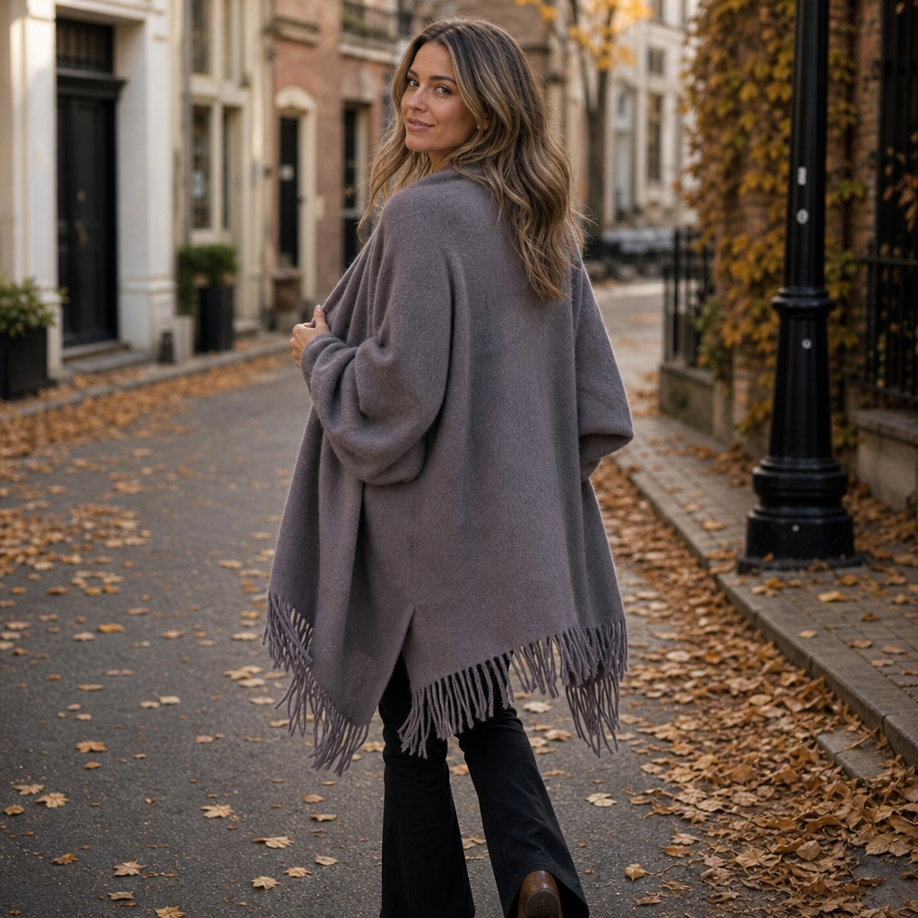 Mantelle | Draped Shawl Collar Open-Front Wool Coat