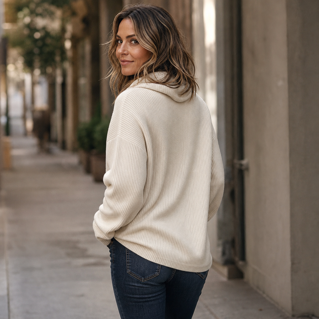 Ribella | Ribbed Draped Cowl-Neck Knit Top