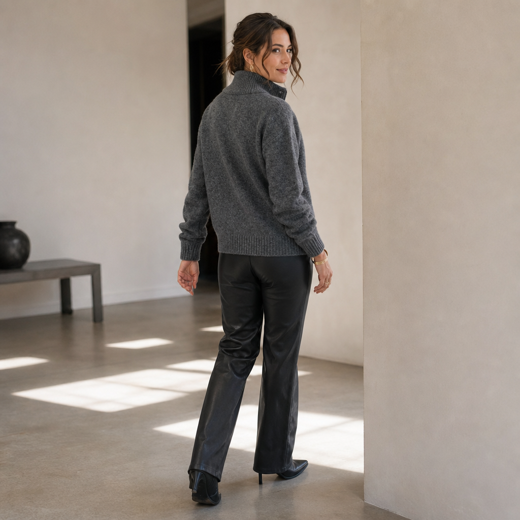 Wearvale | Two-Way Zip High-Neck Knit Cardigan