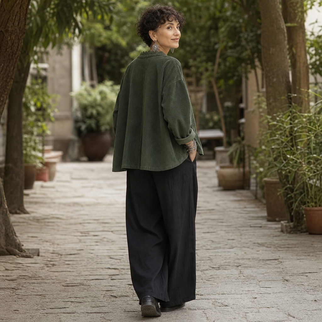 Roselane | Scalloped Lace Fine-Rib Corduroy-Look Jacket