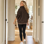 Roamprint | Leopard Print Oversized Quarter-Zip Sweatshirt