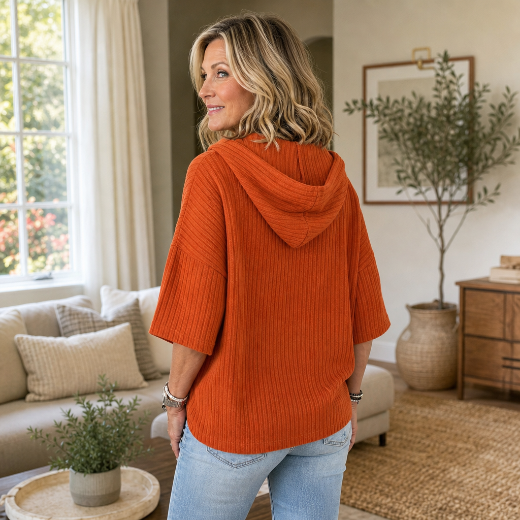 Ribella | Ribbed Half-Zip Hooded Knit Top