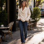 Ribella | Ribbed Draped Cowl-Neck Knit Top