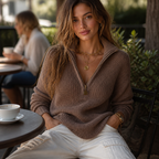 ElevenOra | Half-Zip Collar Textured Knit Sweater