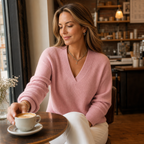 Pearbella | Waffle Knit Drop-Shoulder V-Neck Top