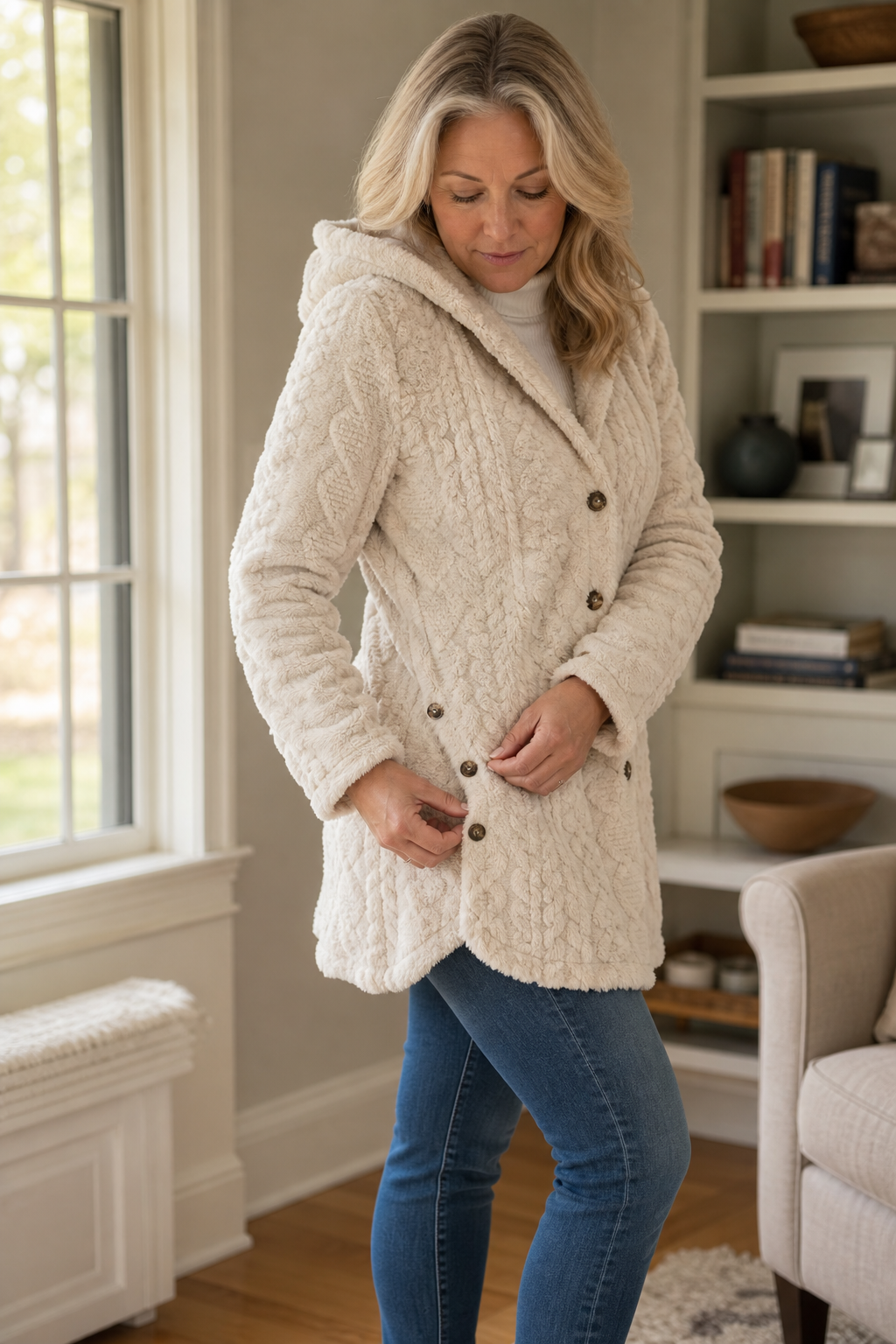 Wealbella | Cable-Knit Hooded Longline Coat