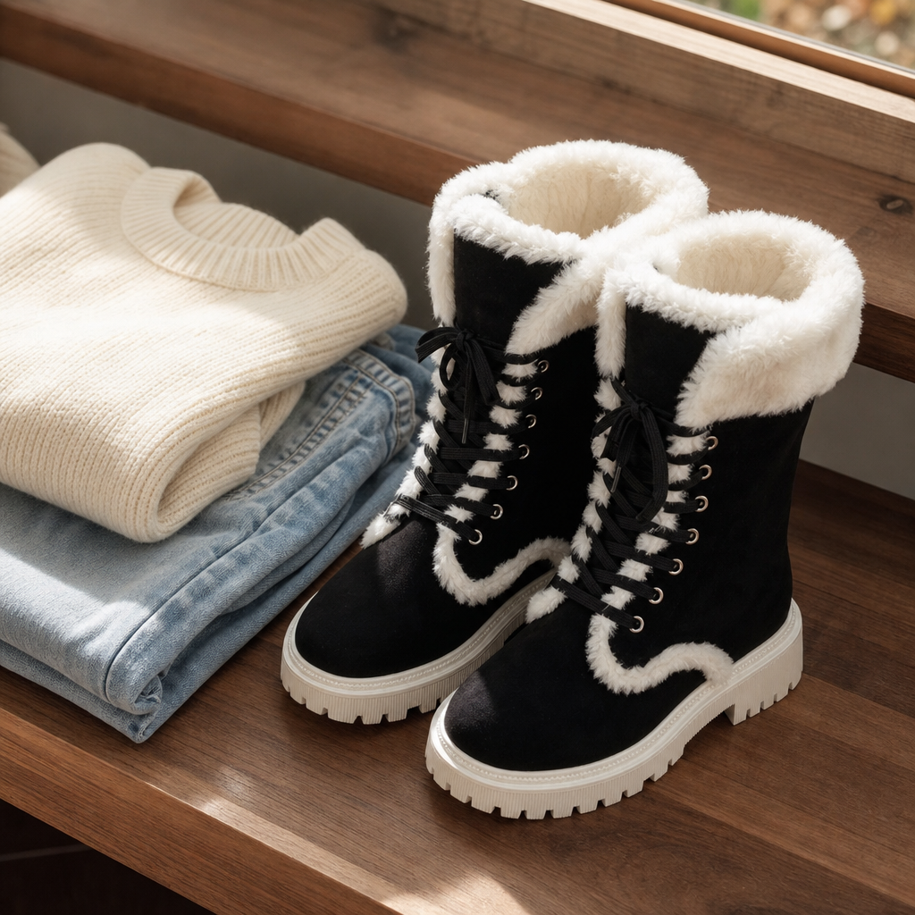 Velvara | Plush-Lined Lace-Up Mid-Calf Boots