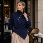 Velaire | Asymmetric Diagonal-Zip High-Neck Sweatshirt