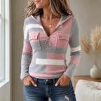 Ribette | Colorblock Ribbed Zip-Up Hooded Top