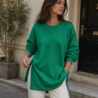 Verdant Ease | Drop Shoulder Side-Slit Sweatshirt