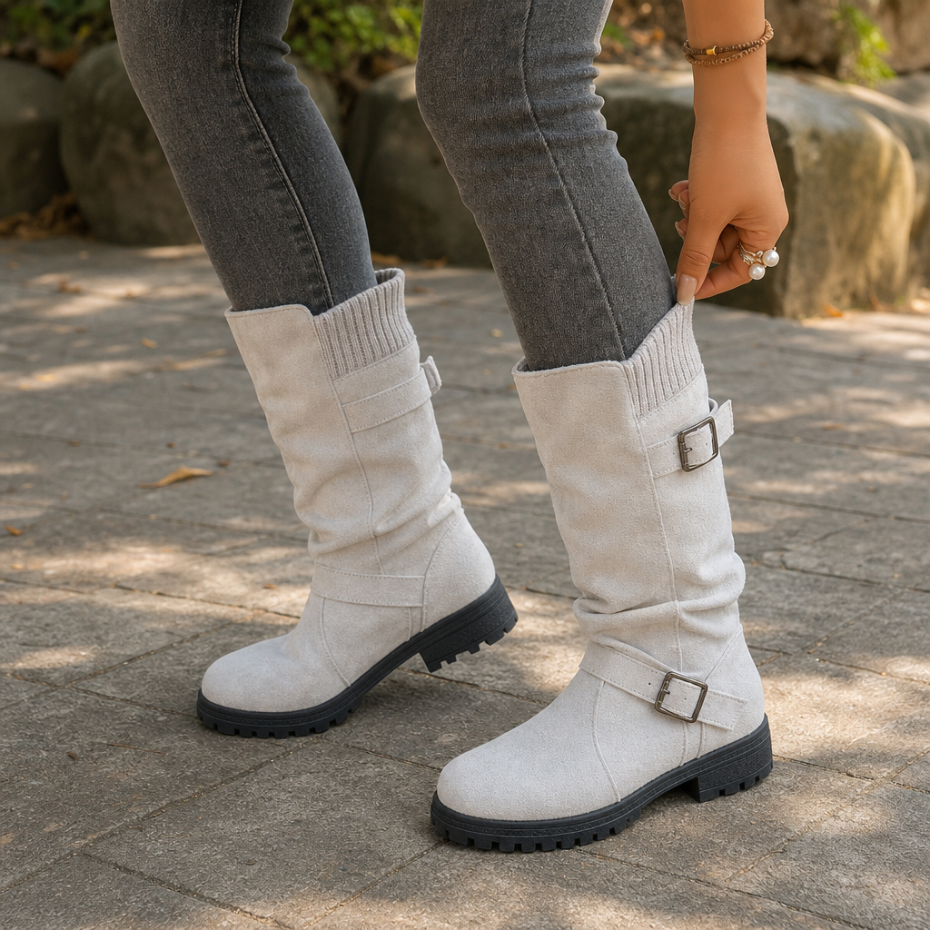 Calfden | Ribbed Cuff Lug Sole Slouch Boots