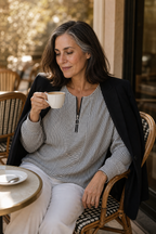 Everline | Striped Long Sleeve Zip-Up Top