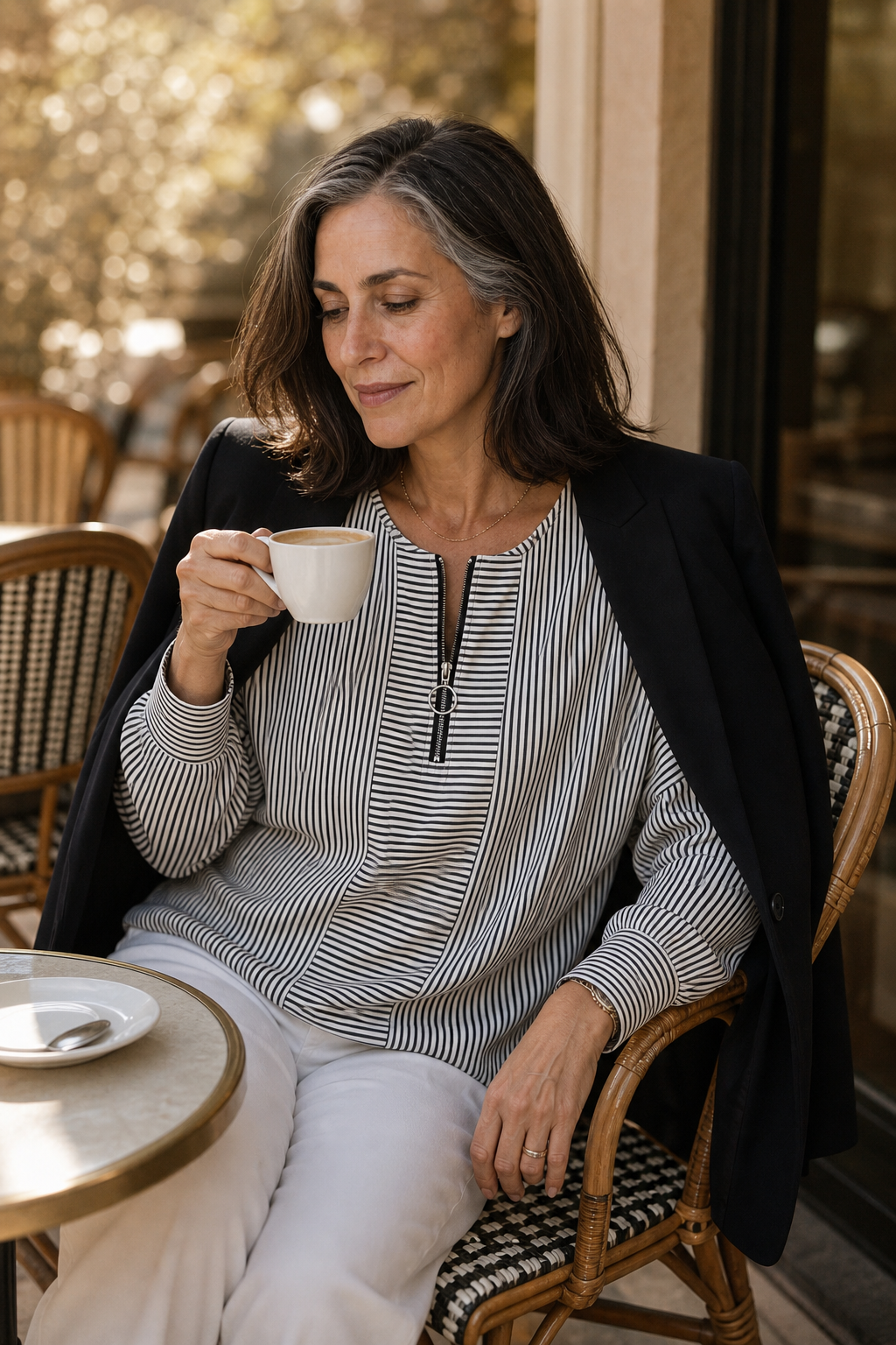 Everline | Striped Long Sleeve Zip-Up Top
