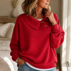 Fold & Flourish | Fold-Over Collar Pullover Sweatshirt