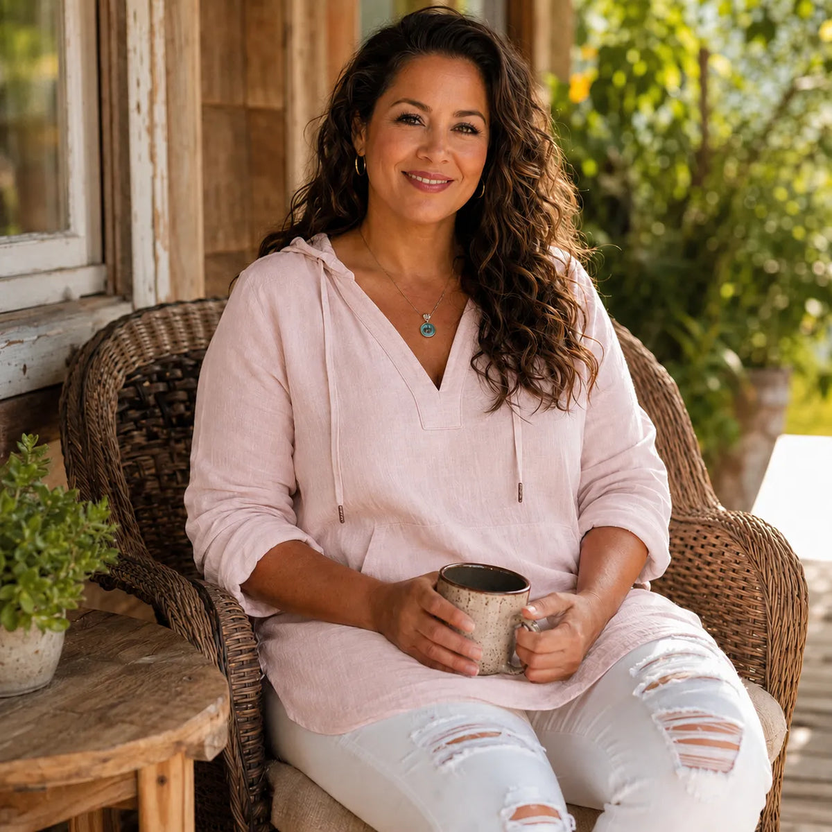 Muslina | Soft V-Neck Hooded Summer Top with Kangaroo Pocket