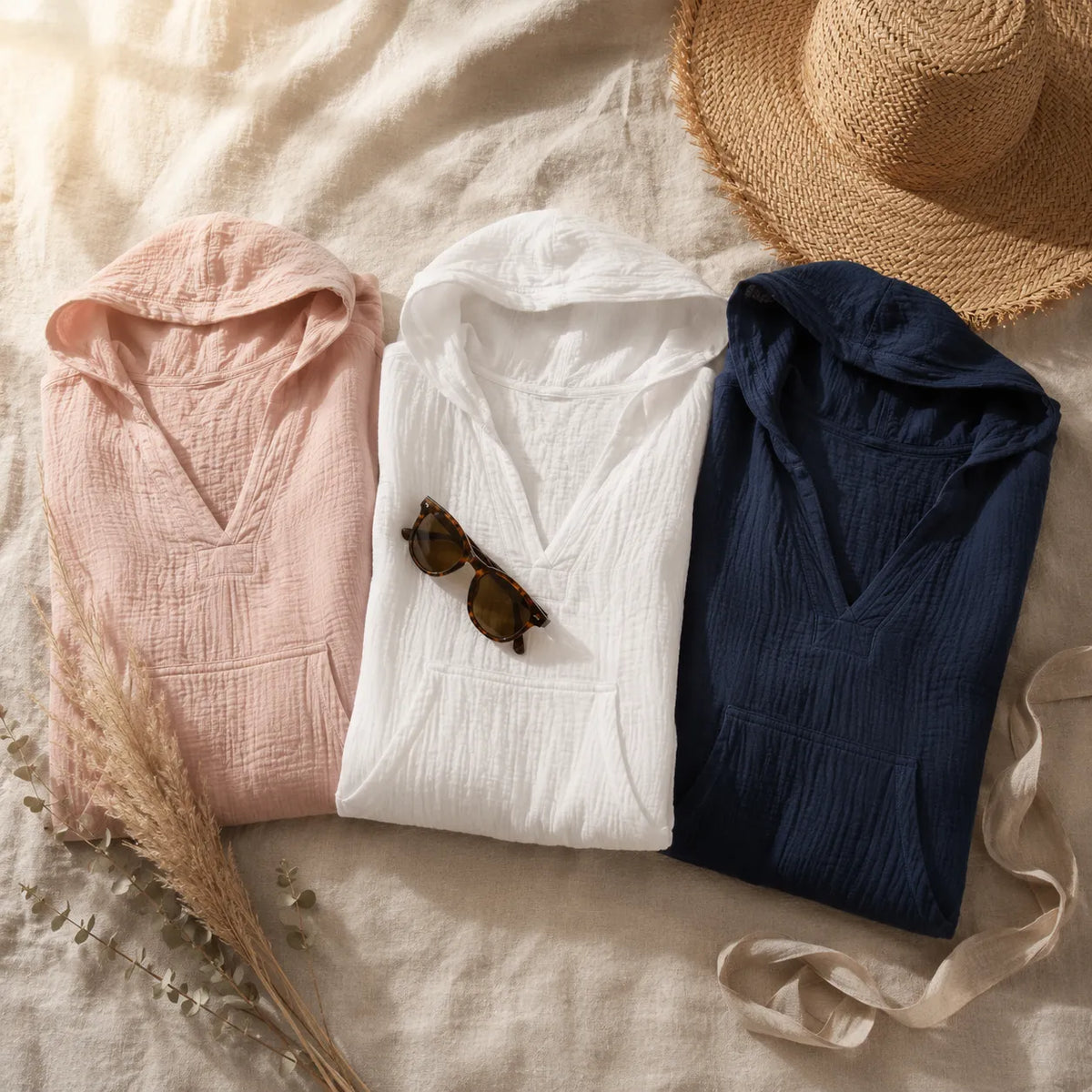 Muslina | Soft V-Neck Hooded Summer Top with Kangaroo Pocket