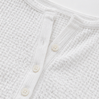 Loravia | Waffle Knit-look Henley Top with Button Placket, 3/4 Sleeve