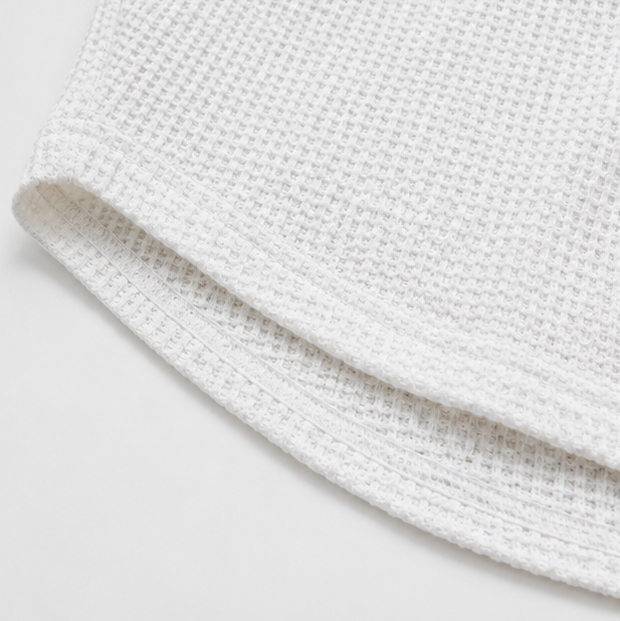 Loravia | Waffle Knit-look Henley Top with Button Placket, 3/4 Sleeve