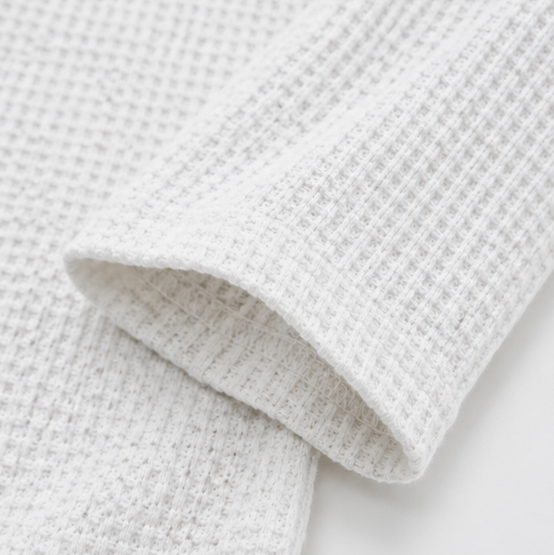 Loravia | Waffle Knit-look Henley Top with Button Placket, 3/4 Sleeve