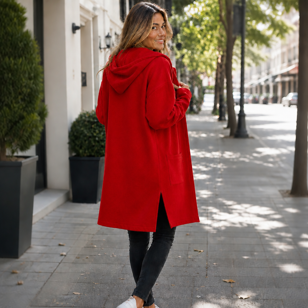 Vearbella | Longline Open-Front Hooded Cardigan
