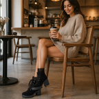 Lacevoya | Lace-Up Chunky Heel Ankle Booties