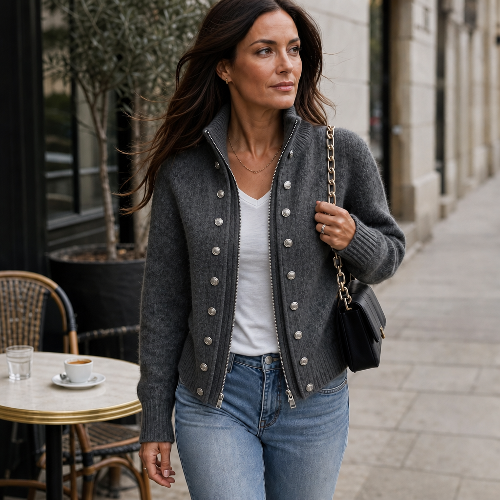 Wearvale | Two-Way Zip High-Neck Knit Cardigan