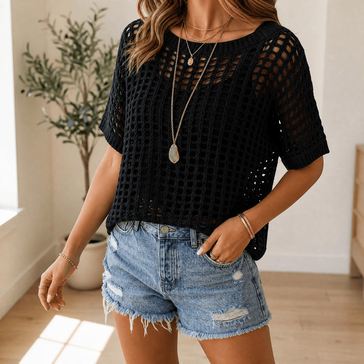 Solenya | Women's Breezy Open-Knit Summer Top