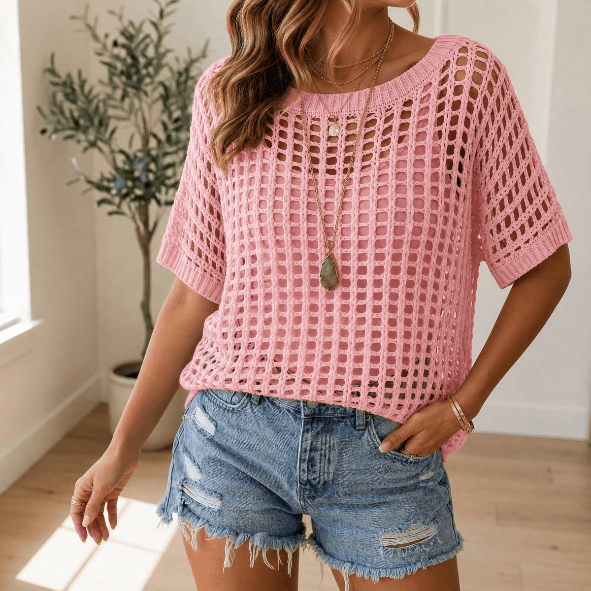 Solenya | Women's Breezy Open-Knit Summer Top