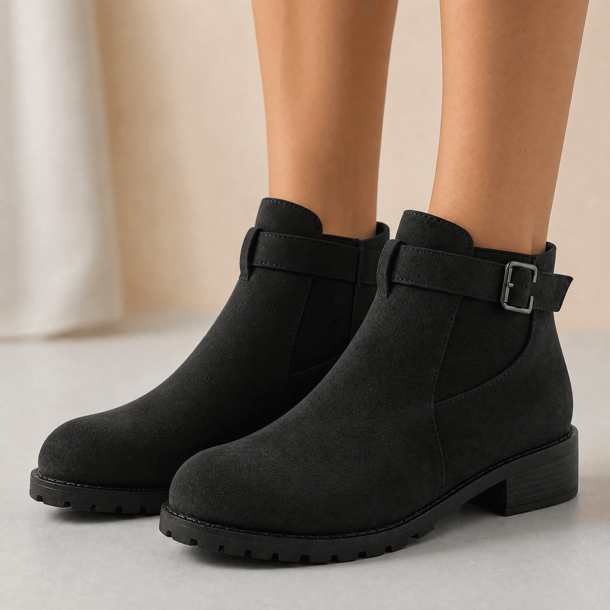 Stridella | Women's Suede-Look Buckle Ankle Booties