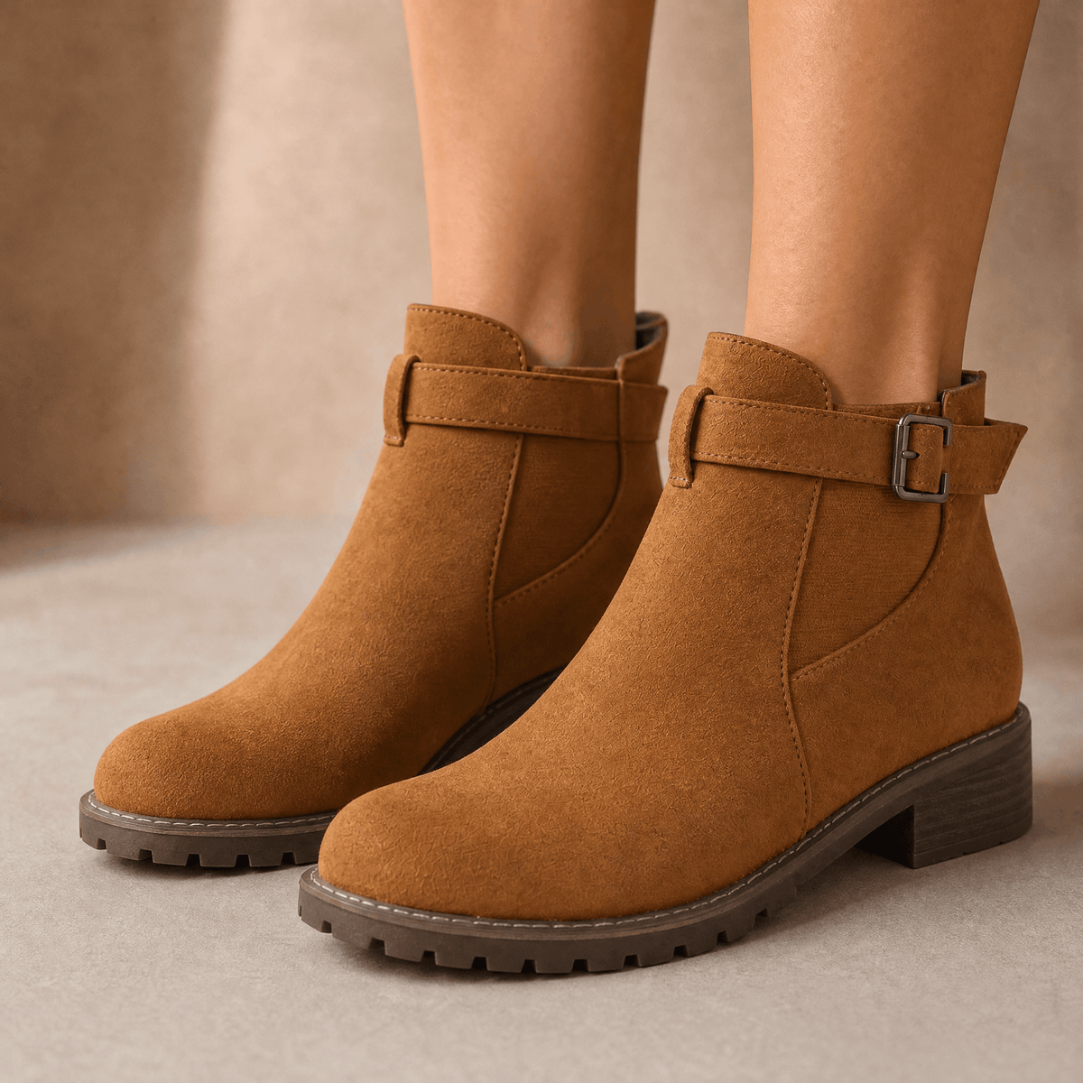 Stridella | Women's Suede-Look Buckle Ankle Booties