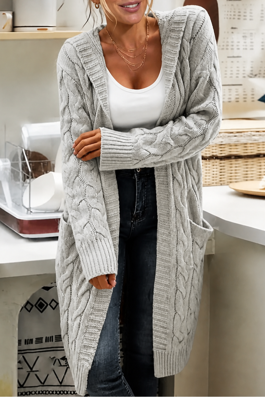Cearbella | Hooded Chunky Cable Knit Cardigan