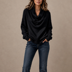 Ribella | Ribbed Draped Cowl-Neck Knit Top