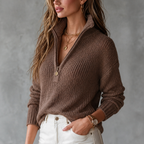 ElevenOra | Half-Zip Collar Textured Knit Sweater