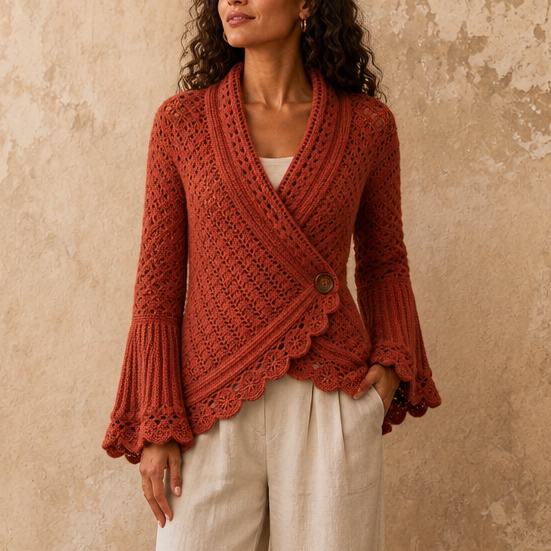 Mayfield | Crochet Scalloped Hem Wrap Cardigan