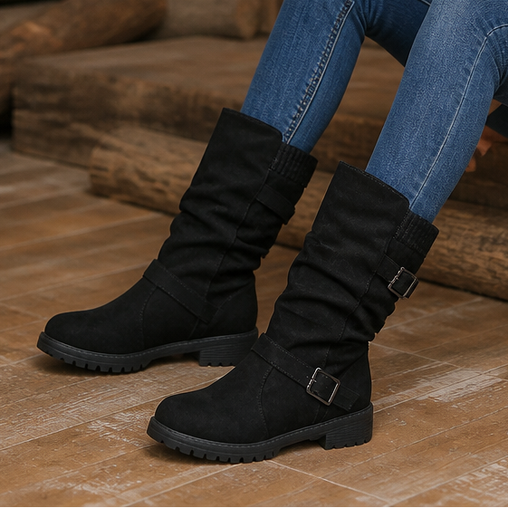 Wearbellav | Buckle-Strap Slouchy Mid-Calf Boots