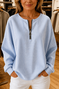 Everline | Striped Long Sleeve Zip-Up Top