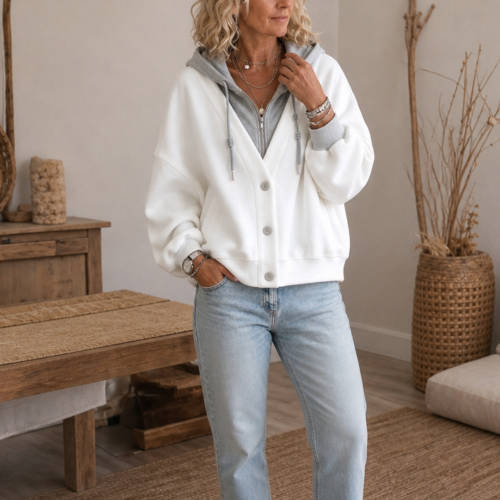 Layerelle | Color-Block Faux-Layer V-Neck Hoodie
