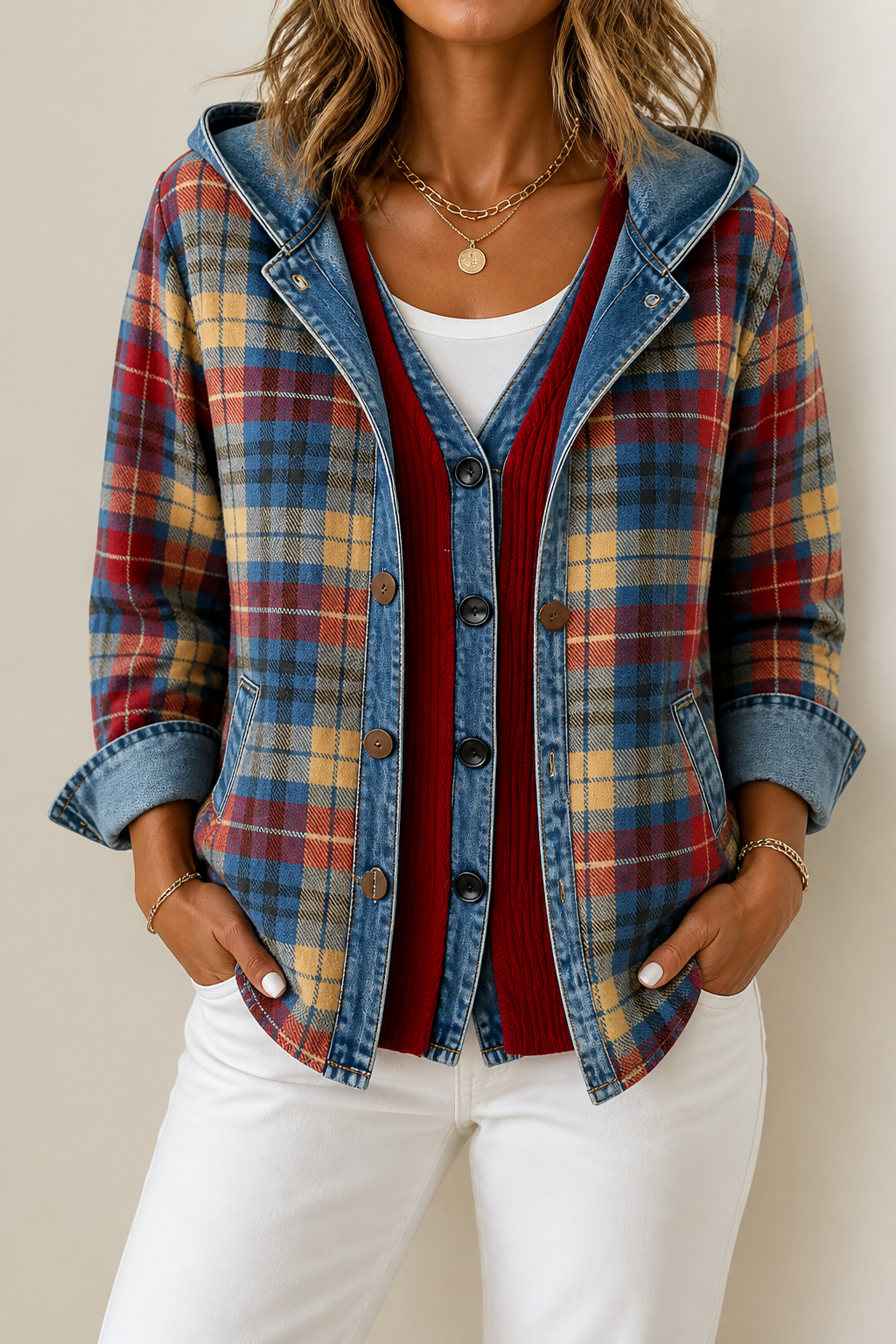 Havelyn | Denim-Trim Hooded Knit Cardigan