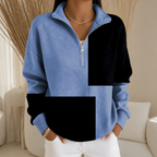Colorplaid | Colorblock Plaid Stand-Collar Zip Sweatshirt