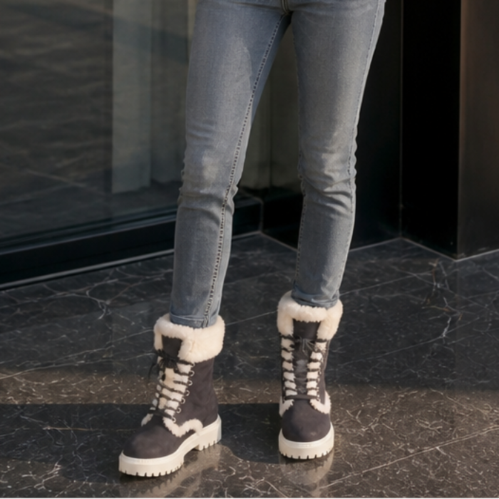 Velvara | Plush-Lined Lace-Up Mid-Calf Boots
