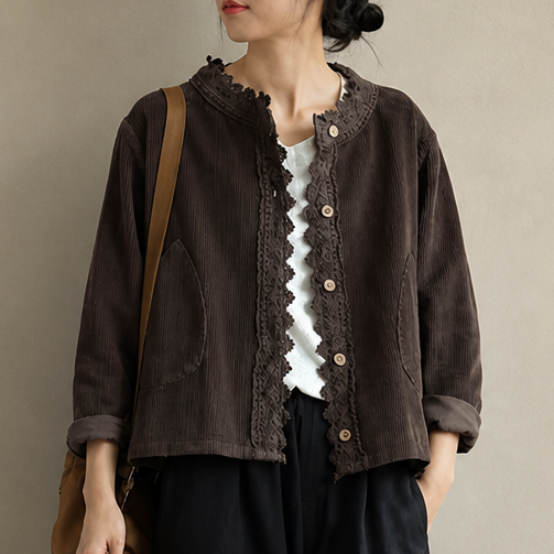 Roselane | Scalloped Lace Fine-Rib Corduroy-Look Jacket