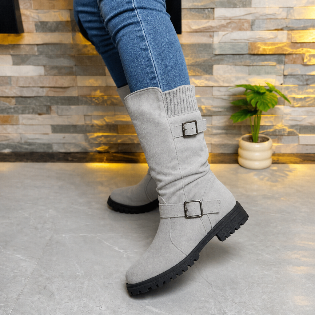 Calfden | Ribbed Cuff Lug Sole Slouch Boots