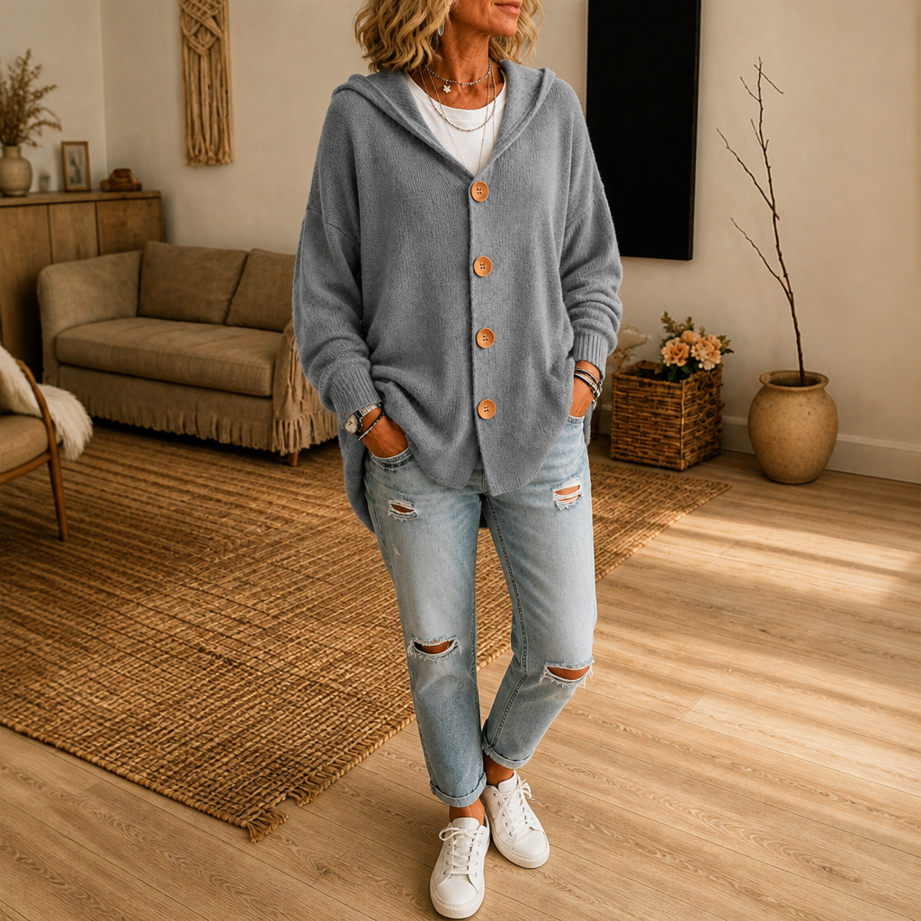 Hoodwell | Hooded Button-Front Knit Cardigan