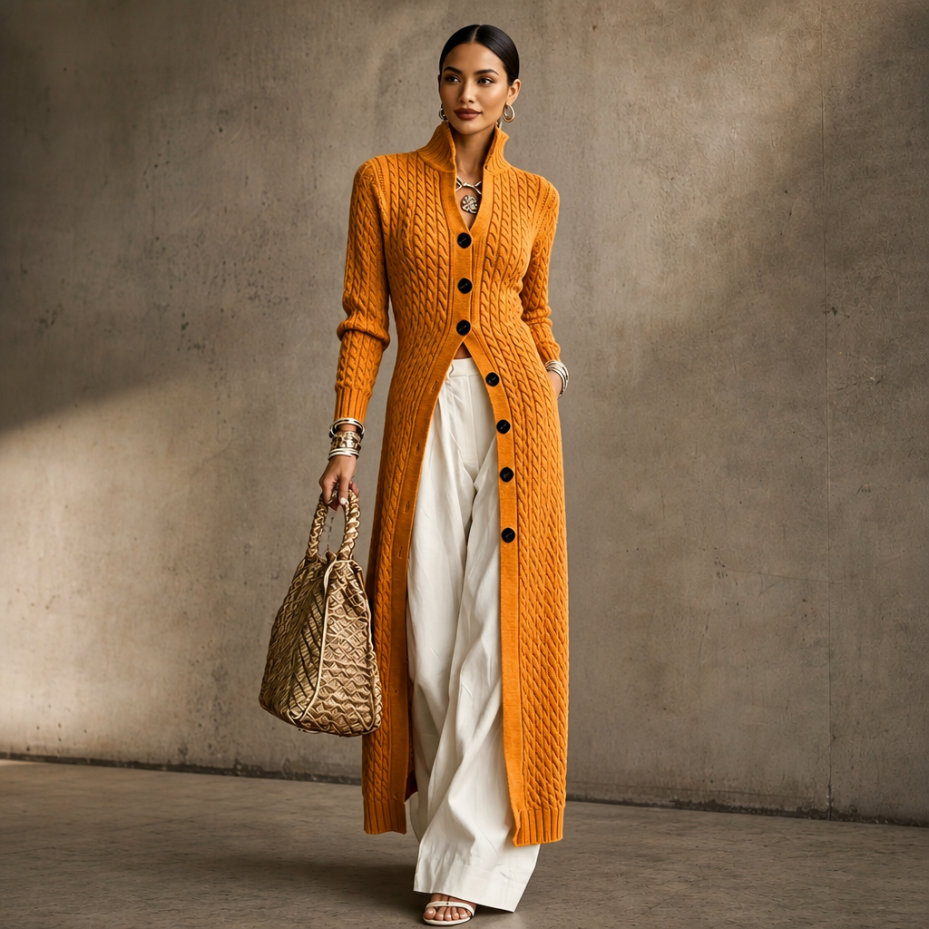 Cablemere | High Collar Cable-Knit Duster Cardigan