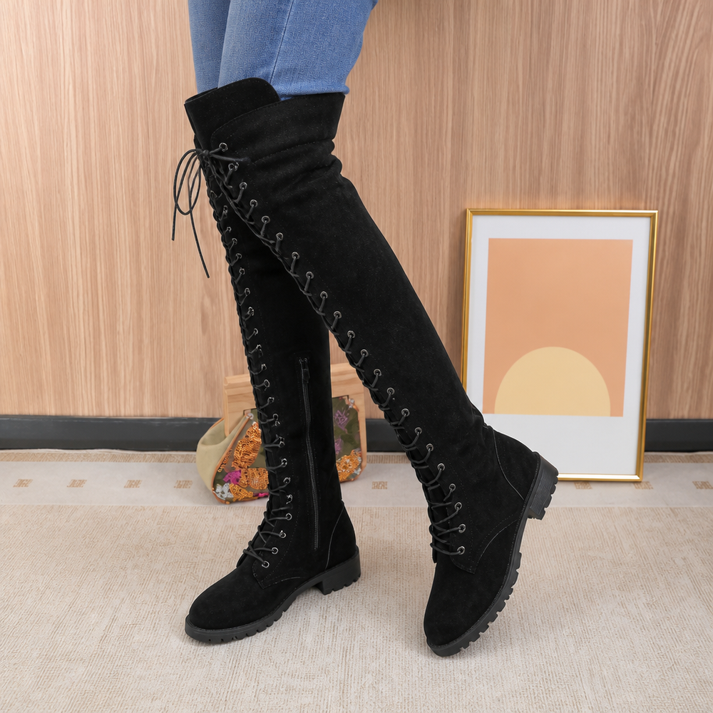 Velacine | Lace-Up Back Panel Over-The-Knee Boots