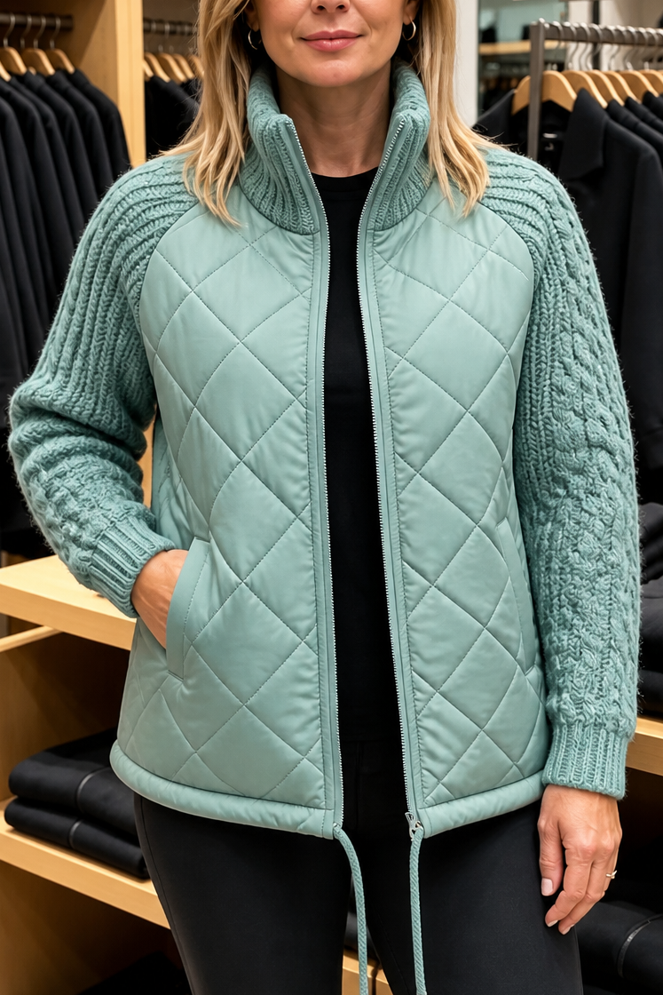 Knitpuff | Knit-Panel Quilted Patchwork Puffer Jacket