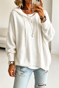 Zearbella | Oversized Drawstring Hooded Knit Sweater