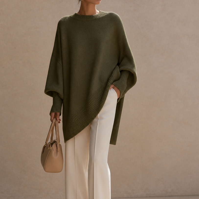 Livia | Oversized Wide-Sleeve Knit Poncho Sweater