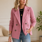 Mearbella | Knit-Sleeve Double-Breasted Blazer