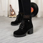 Lacevoya | Lace-Up Chunky Heel Ankle Booties